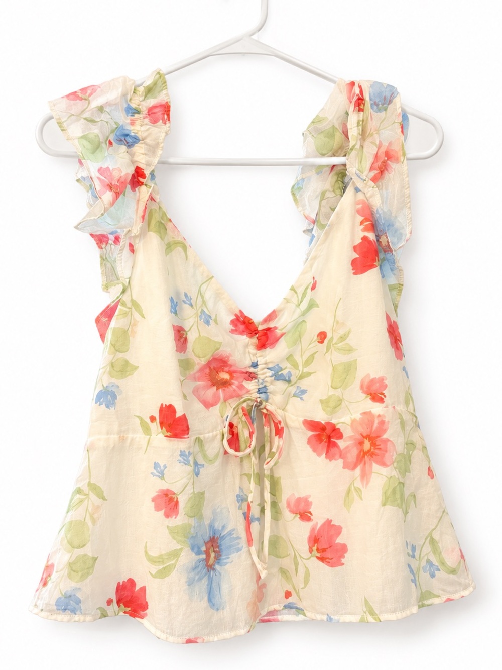 Old Navy Cream Floral Ruffle Tie-Front Camisole